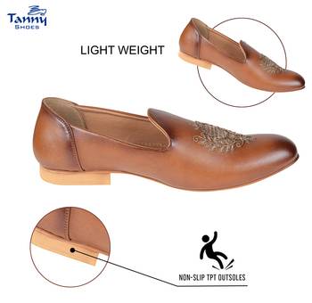 Tanny shoes men's faux leather brown zari embroidery ethnic shoe for bridal casual party 4