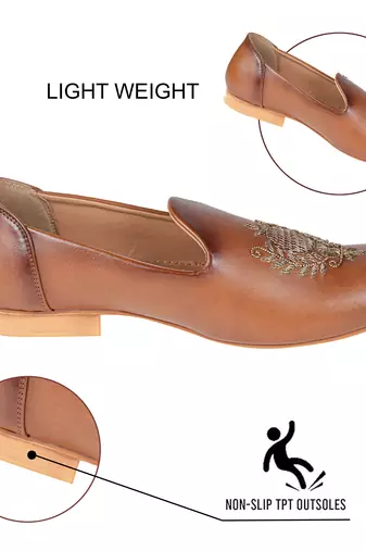 Tanny shoes men's faux leather brown zari embroidery ethnic shoe for bridal casual party