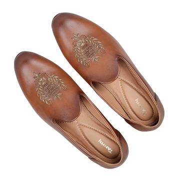 Tanny shoes men's faux leather brown zari embroidery ethnic shoe for bridal casual party 1