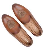 Tanny shoes men's faux leather brown zari embroidery ethnic shoe for bridal casual party