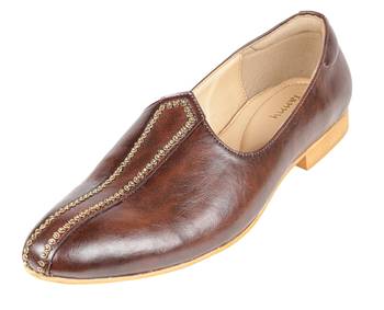 Tanny shoes men's faux leather brown zari embroidery ethnic shoe for bridal casual party 2