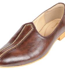 Tanny shoes men's faux leather brown zari embroidery ethnic shoe for bridal casual party