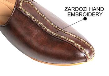 Tanny shoes men's faux leather brown zari embroidery ethnic shoe for bridal casual party 4