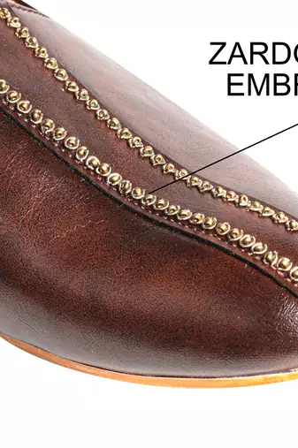 Tanny shoes men's faux leather brown zari embroidery ethnic shoe for bridal casual party