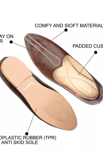 Tanny shoes men's faux leather brown zari embroidery ethnic shoe for bridal casual party