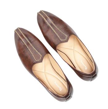 Tanny shoes men's faux leather brown zari embroidery ethnic shoe for bridal casual party 1