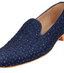 Tanny shoes men's fabric material all over zari work blue ethnic shoes for bridal casual party