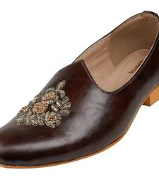 Tanny shoes men's faux leather brown zari embroidery ethnic shoe for bridal casual party