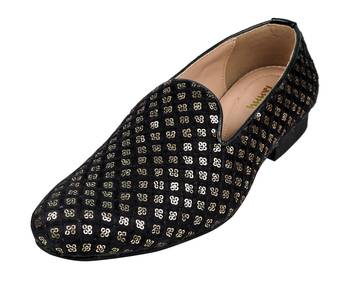 Tanny shoes men's fabric material black all over chumki work ethnic shoe for bridal casual party 2