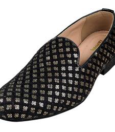 Tanny shoes men's fabric material black all over chumki work ethnic shoe for bridal casual party