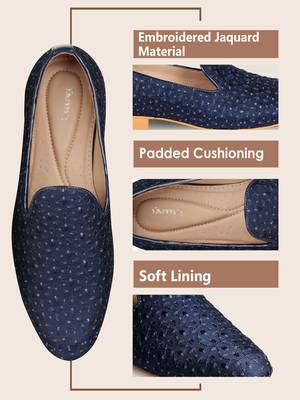 blue textile jutti shoes with zari work 1