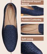 Tanny shoes men's fabric material all over zari work blue ethnic shoes for bridal casual party