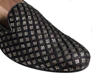 Tanny shoes men's fabric material black all over chumki work ethnic shoe for bridal casual party 4