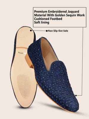 blue textile jutti shoes with zari work 5