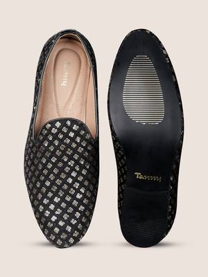Tanny shoes men's fabric material black all over chumki work ethnic shoe for bridal casual party 1