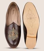 Tanny shoes men's faux leather brown zari embroidery ethnic shoe for bridal casual party