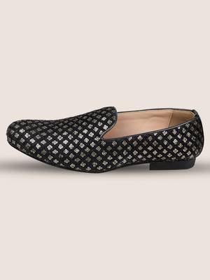 Tanny shoes men's fabric material black all over chumki work ethnic shoe for bridal casual party 5