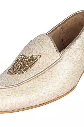 Tanny shoes men's jaquart material golden zari embroidery ethnic shoe for bridal casual party