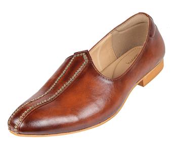 Tanny shoes men's faux leather tan zari embroidery ethnic shoe for bridal casual party 2