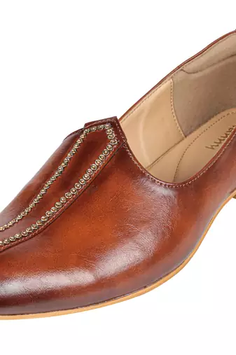 Tanny shoes men's faux leather tan zari embroidery ethnic shoe for bridal casual party