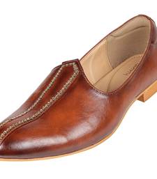 Tanny shoes men's faux leather tan zari embroidery ethnic shoe for bridal casual party