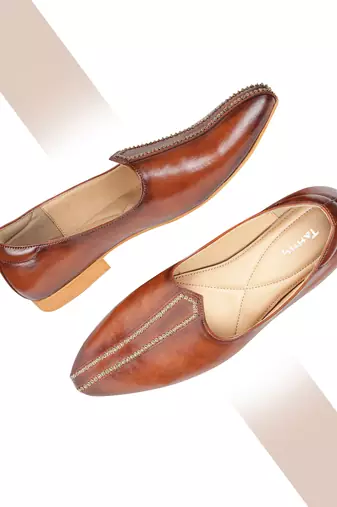 Tanny shoes men's faux leather tan zari embroidery ethnic shoe for bridal casual party