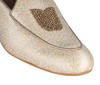 Tanny shoes men's jaquart material golden zari embroidery ethnic shoe for bridal casual party 4