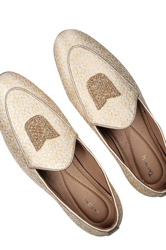 Tanny shoes men's jaquart material golden zari embroidery ethnic shoe for bridal casual party