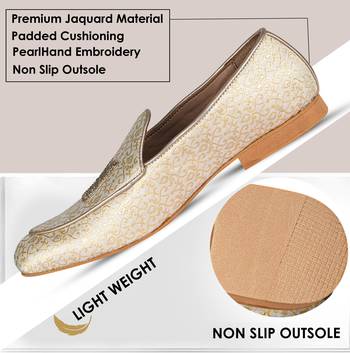 Tanny shoes men's jaquart material golden zari embroidery ethnic shoe for bridal casual party 5