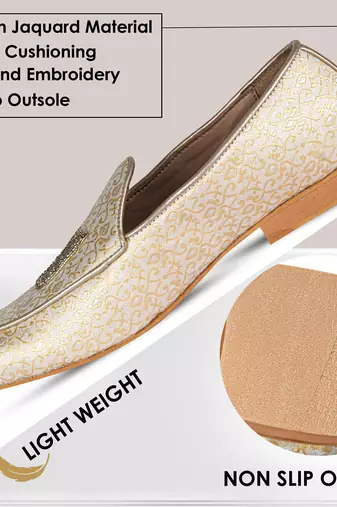 Tanny shoes men's jaquart material golden zari embroidery ethnic shoe for bridal casual party