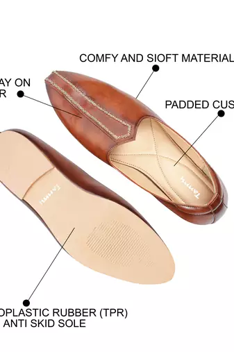 Tanny shoes men's faux leather tan zari embroidery ethnic shoe for bridal casual party