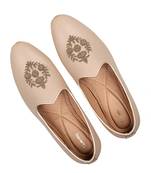 Tanny shoes men's faux leather beige zari embroidery ethnic shoe for bridal casual party