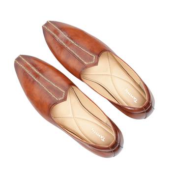 Tanny shoes men's faux leather tan zari embroidery ethnic shoe for bridal casual party 1