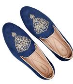 Tanny shoes men's velvet material zari embroidery blue slip on jutti