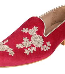 Tanny shoes men's velvet material all over embroidery maroon slip on jutti