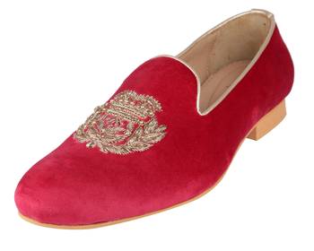 Tanny shoes men's velvet material zari embroidery maroon slip on jutti 2