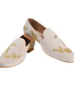 Tanny shoes men's velvet material all over embroidery off white slip on jutti