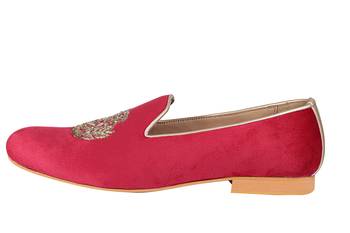 Tanny shoes men's velvet material zari embroidery maroon slip on jutti 4