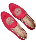 Tanny shoes men's velvet material zari embroidery maroon slip on jutti