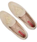 Tanny shoes men's velvet material zari embroidery cream slip on jutti