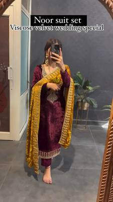 Maroon Viscos Velvet Embroidery Work Full Sleeve Fully Stitched Ready To Wear Kurti Set 1