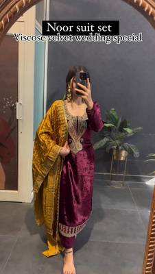 Maroon Viscos Velvet Embroidery Work Full Sleeve Fully Stitched Ready To Wear Kurti Set 2
