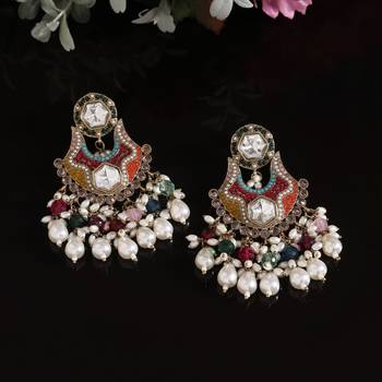 Multi color pakistani kundan earrings 1