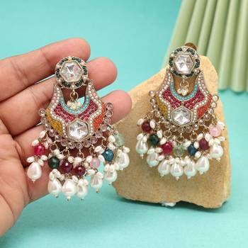 Multi color pakistani kundan earrings 2