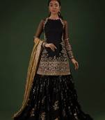 Black Georgette Silk Embroidery Work Full Sleeve Fully Stitched Ready To Wear Kurti Set