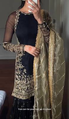 Black Georgette Silk Embroidery Work Full Sleeve Fully Stitched Ready To Wear Kurti Set 2