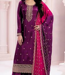 Purple premium embroidered vichitra silk salwar suit