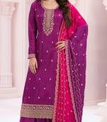 Purple premium embroidered vichitra silk semi stitched salwar suit