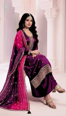Purple premium embroidered vichitra silk salwar suit 2