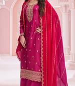 Pink premium embroidered vichitra silk semi stitched salwar suit